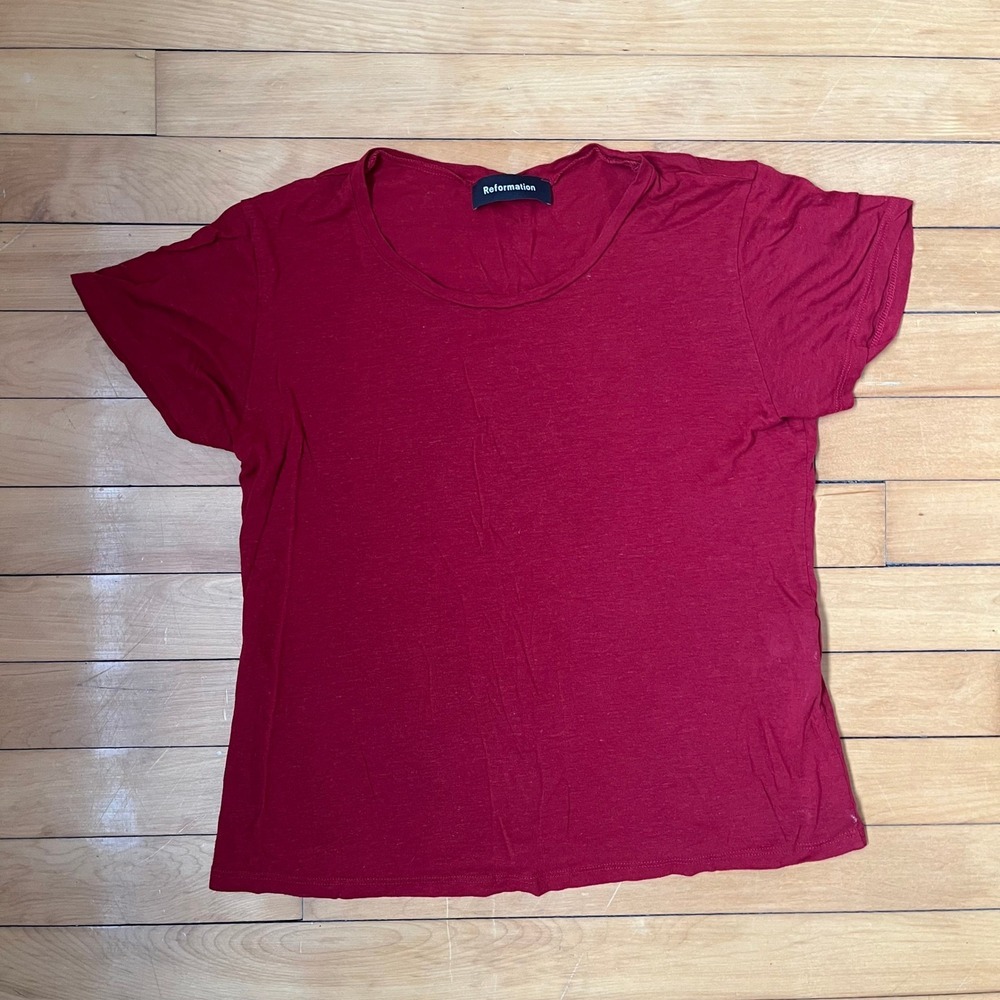 Reformation Burgundy Red Short Sleeve Crew Neck Jersey T-Shirt Top Classic Tee